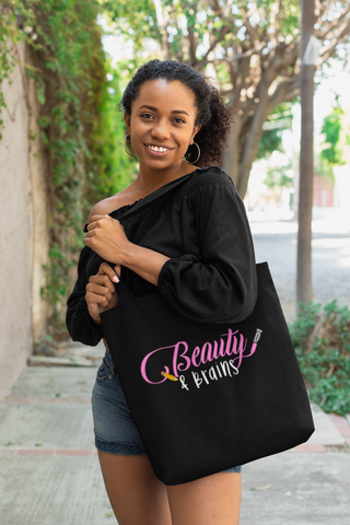 Large CUSTOMIZABLE Beauty and Brains Tote Bag