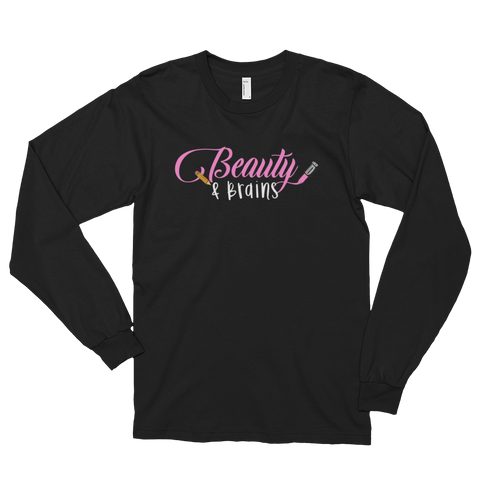 Beauty and Brains Logo Long Sleeve T-shirt- Black