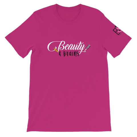 Beauty and Brains Logo Short-Sleeve Unisex T-Shirt - Pink